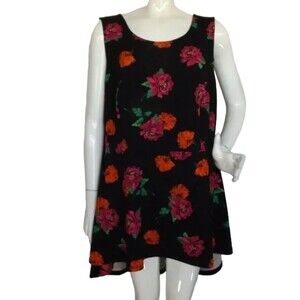 Torrid Hi-Low Tank, 4/4X, Black Ponte, Magenta/Orange floral, Sleeveless,